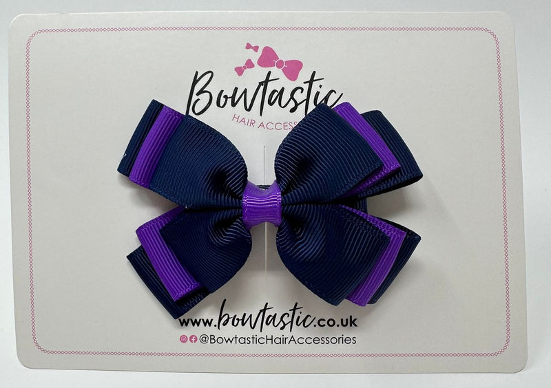 3 Inch Layer Butterfly Bow - Purple & Navy