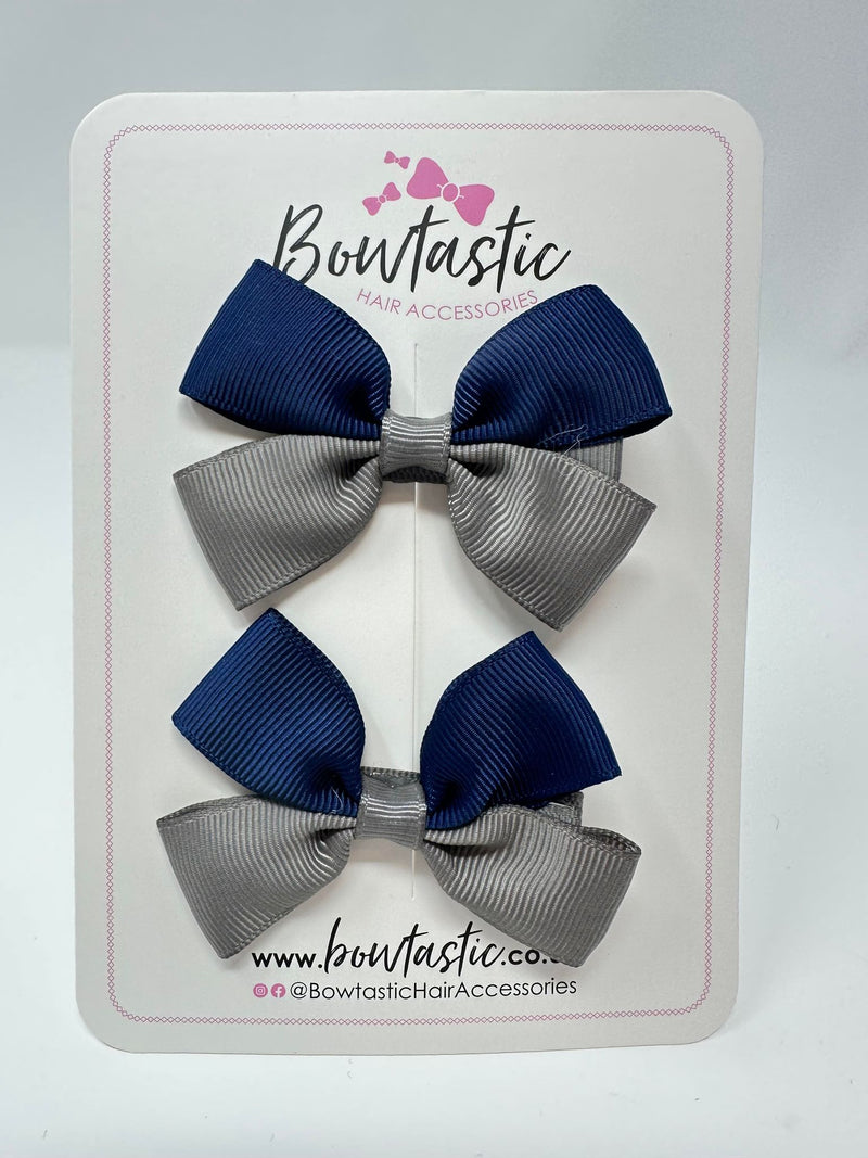 2.5 Inch Butterfly Bow - Navy & Metal Grey - 2 Pack