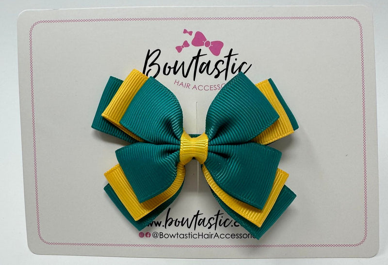 3 Inch Layer Butterfly Bow - Jade Green & Yellow Gold