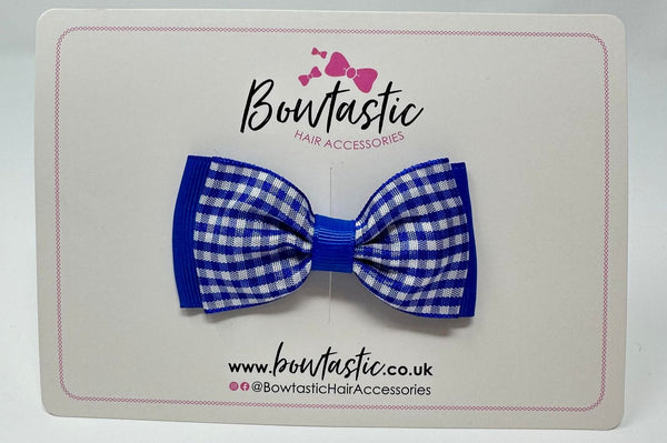 3 Inch Flat Double Bow - Royal Blue Gingham