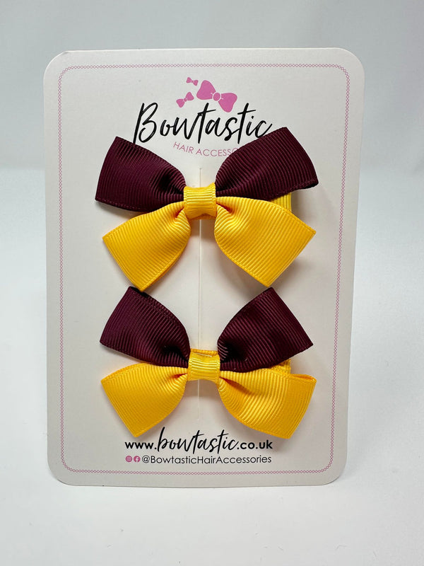 2.5 Inch Butterfly Bow - Burgundy & Yellow Gold - 2 Pack