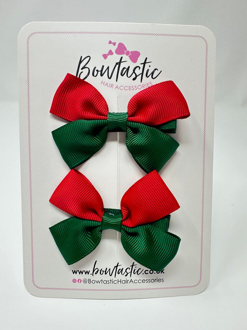 2.5 Inch Butterfly Bow - Forest Green & Red - 2 Pack