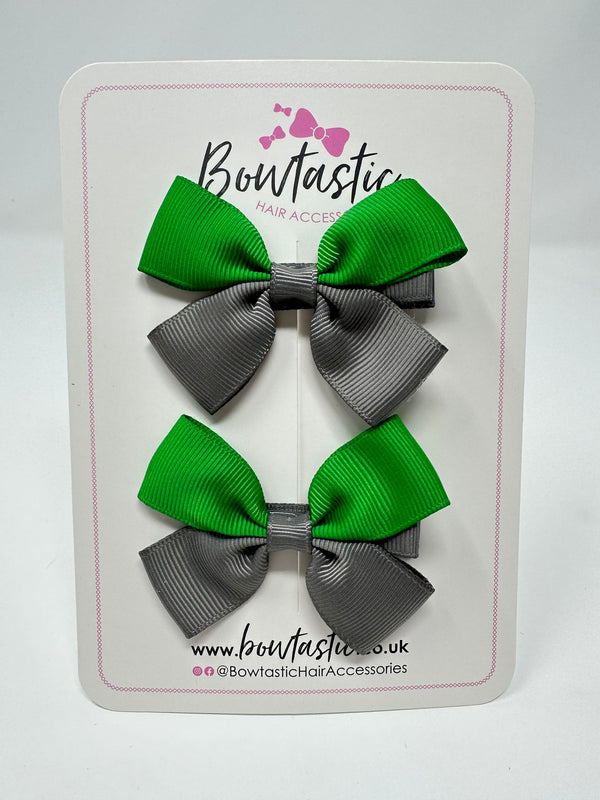 2.5 Inch Butterfly Bow - Emerald Green & Metal Grey - 2 Pack