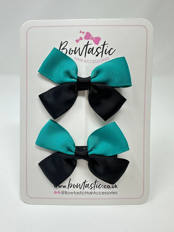 2.5 Inch Butterfly Bow - Jade Green & Black - 2 Pack