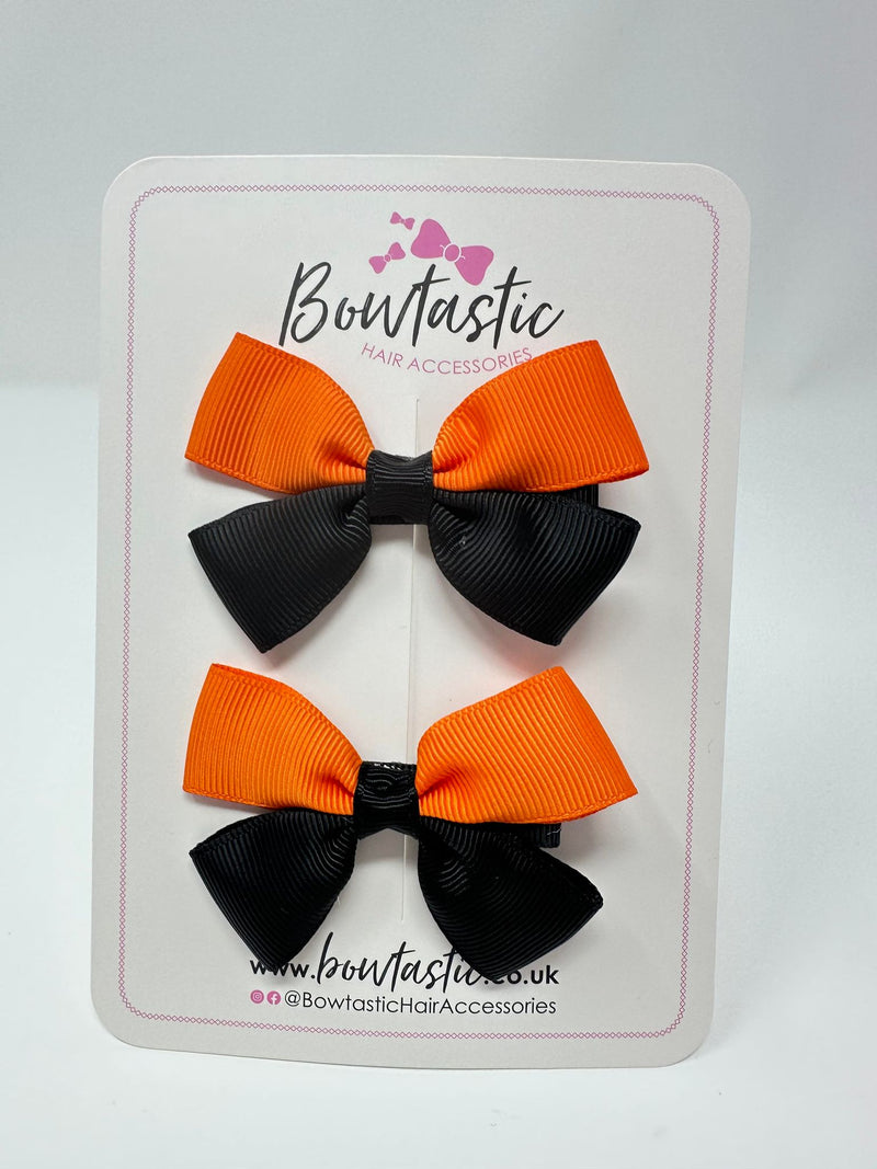 2.5 Inch Butterfly Bow - Orange & Black - 2 Pack