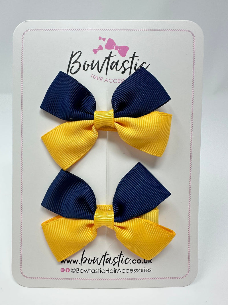 2.5 Inch Butterfly Bow - Navy & Yellow Gold - 2 Pack