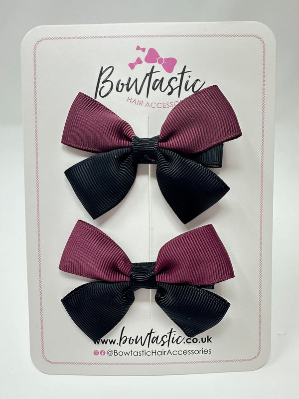 2.5 Inch Butterfly Bow - Burgundy & Black - 2 Pack