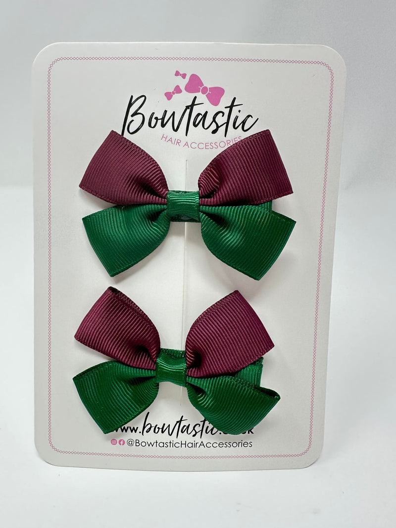 2.5 Inch Butterfly Bow - Forest Green & Burgundy - 2 Pack