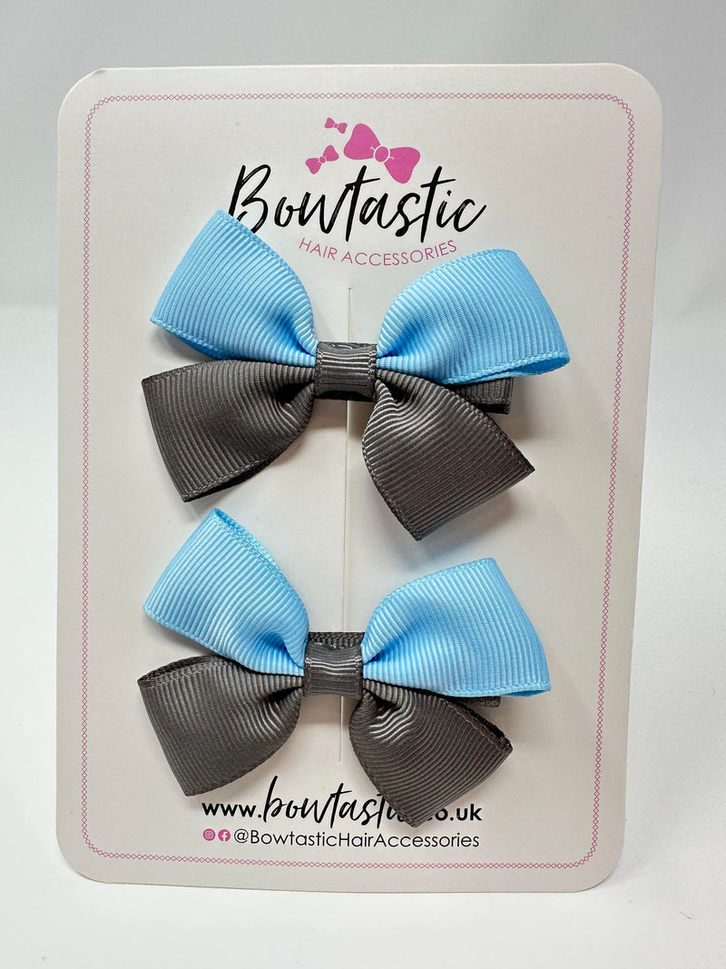 2.5 Inch Butterfly Bow - Blue Topaz & Metal Grey - 2 Pack