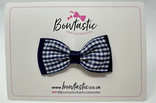 3 Inch Flat Double Bow - Navy Gingham