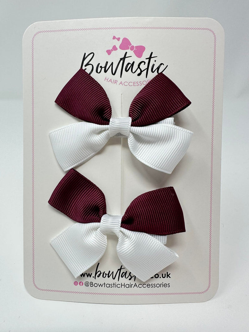 2.5 Inch Butterfly Bow - Burgundy & White - 2 Pack