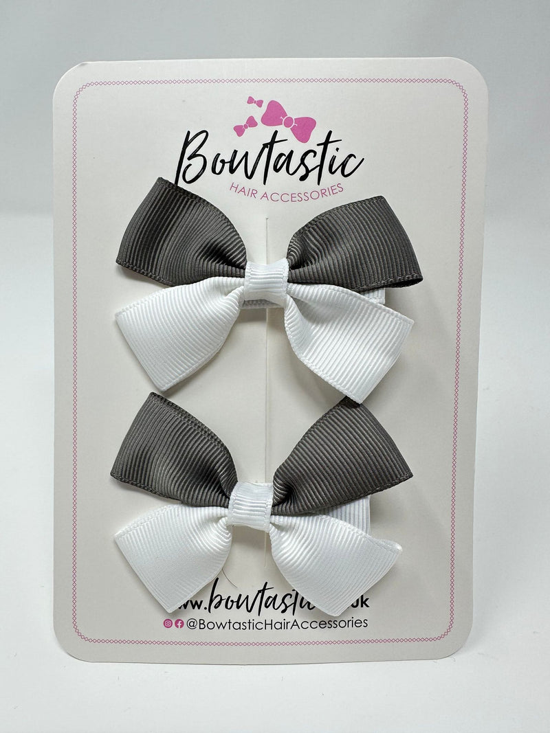 2.5 Inch Butterfly Bow - Metal Grey & White - 2 Pack