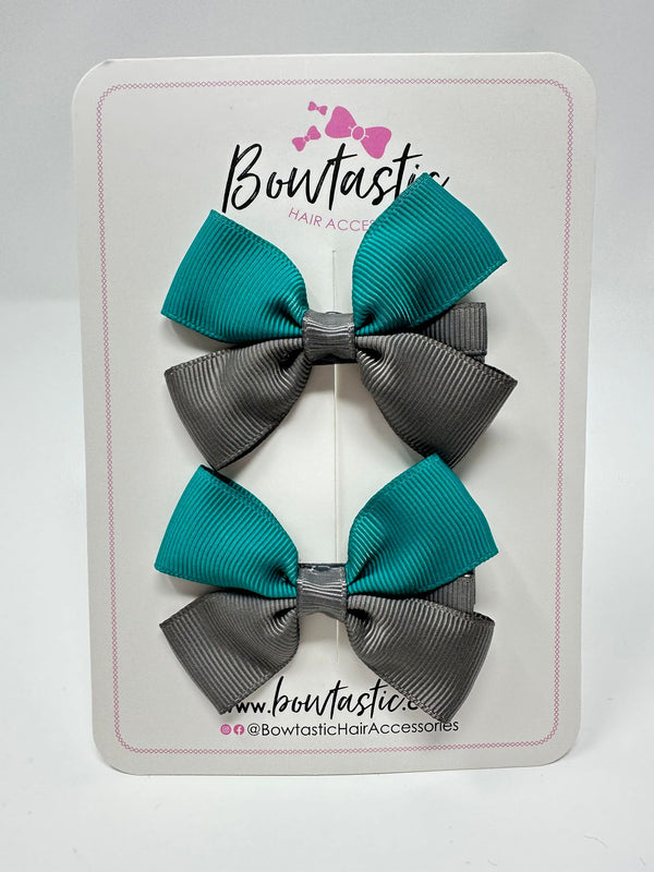 2.5 Inch Butterfly Bow - Jade Green & Metal Grey - 2 Pack