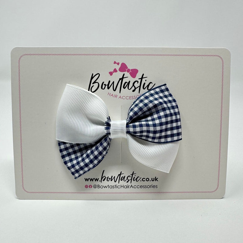 3 Inch Twist Bow - Navy & White Gingham