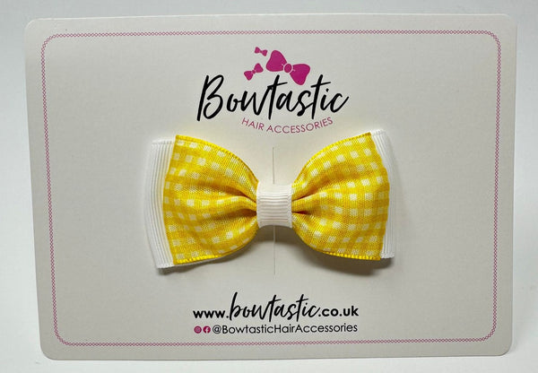 3 Inch Flat Double Bow - Yellow & White Gingham