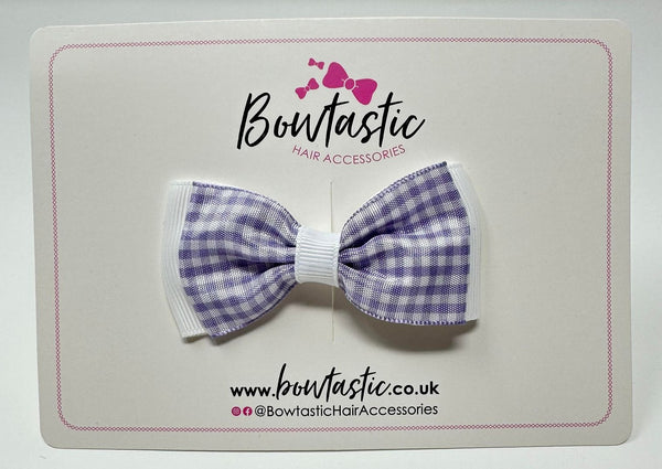 3 Inch Flat Double Bow - Lilac & White Gingham