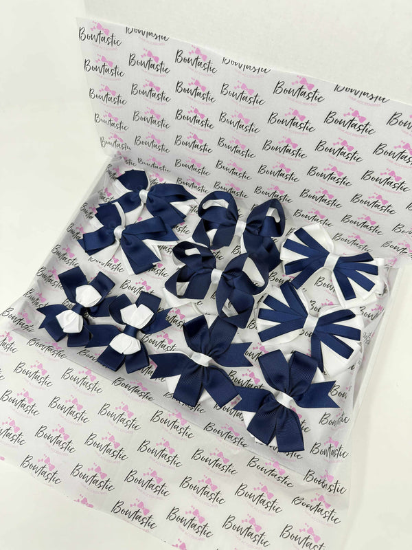 School Bundle - 10 Items - Matching Pairs - Navy & White - Clips & Bobbles