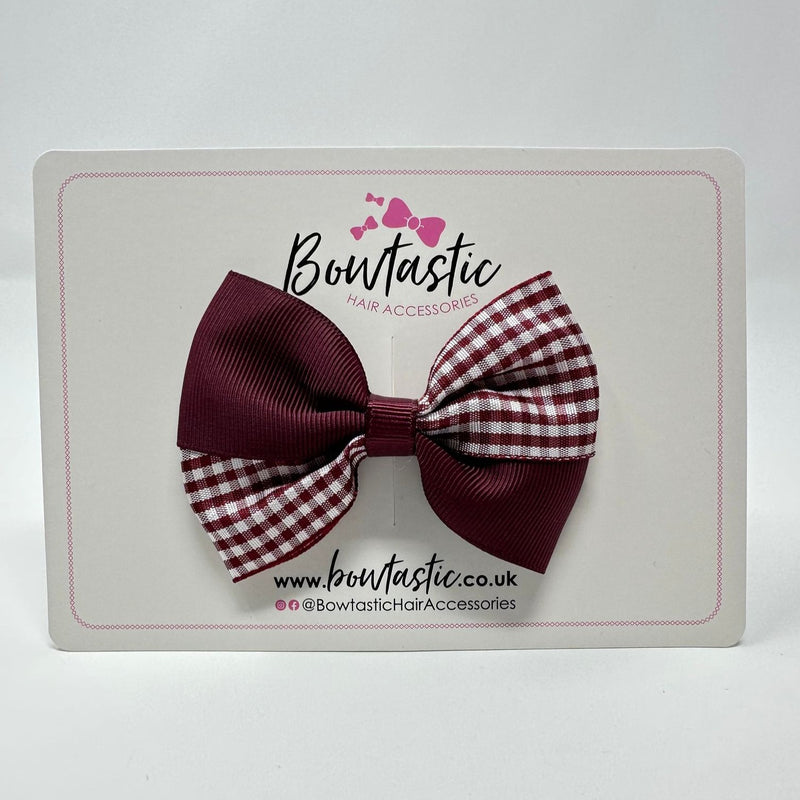3 Inch Twist Bow - Burgundy Gingham