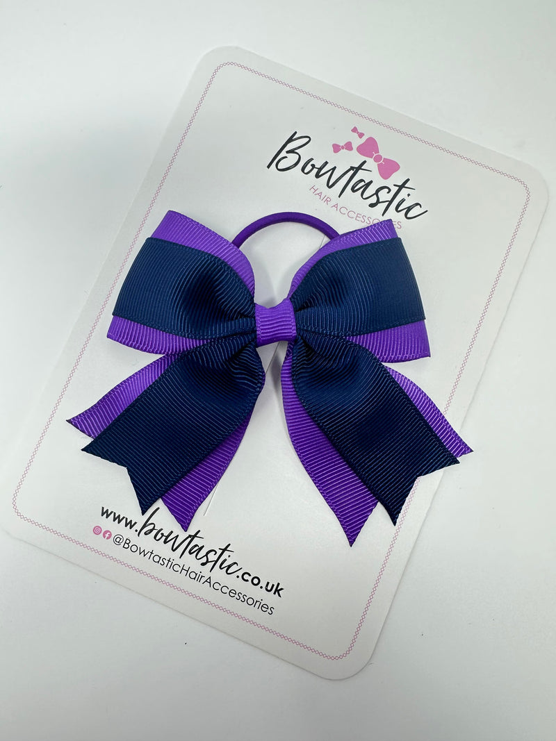 3.5 Inch Tail Bow Thin Elastic - Purple & Navy