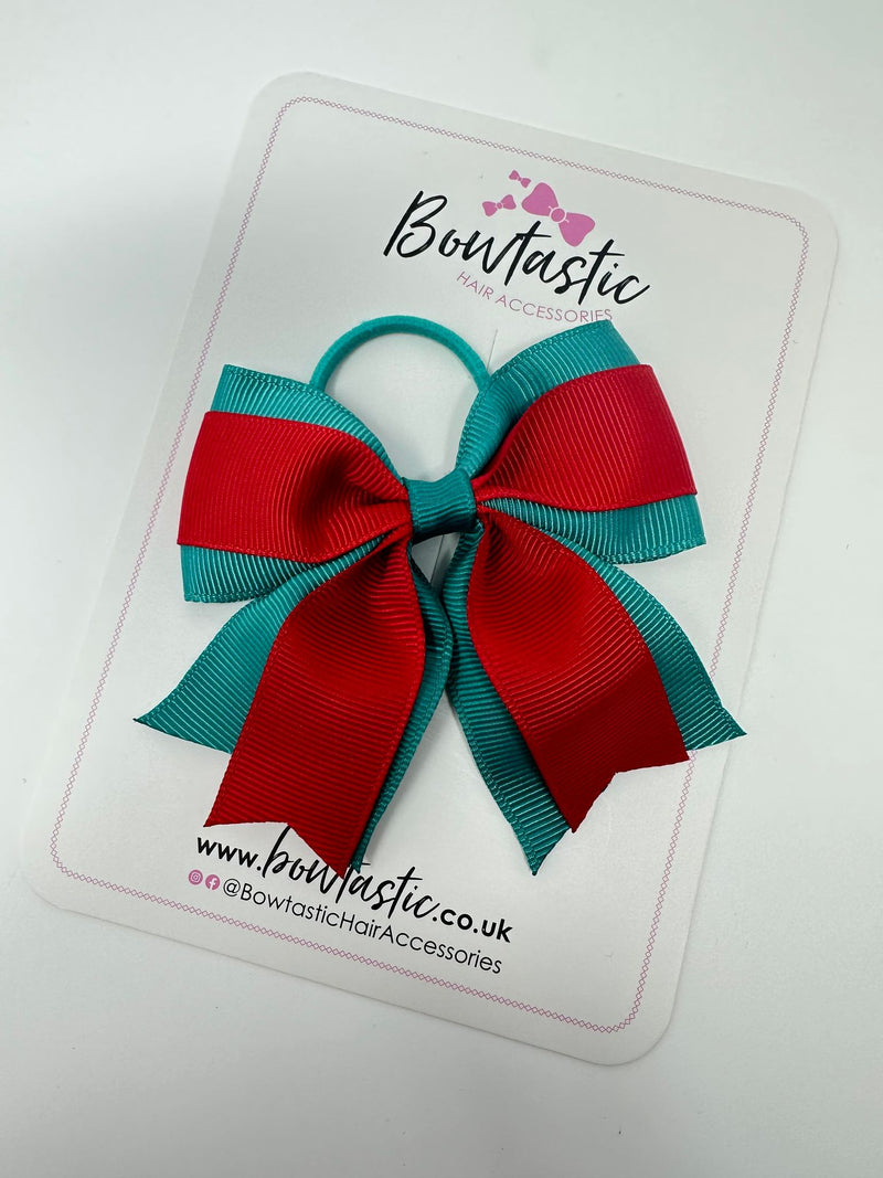 3.5 Inch Tail Bow Thin Elastic - Jade Green & Red