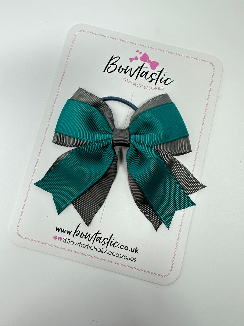 3.5 Inch Tail Bow Thin Elastic - Jade Green & Metal Grey