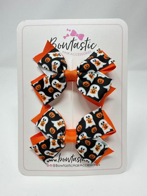 Halloween - 3 Inch Pattern Bow - Orange Pumpkin & Ghost - 2 Pack