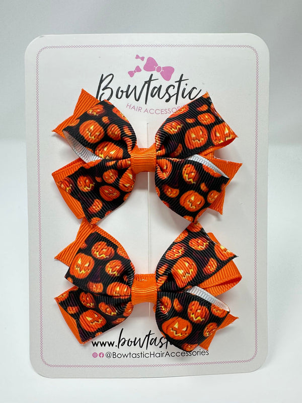 Halloween - 3 Inch Pattern Bow - Orange Pumpkin - 2 Pack