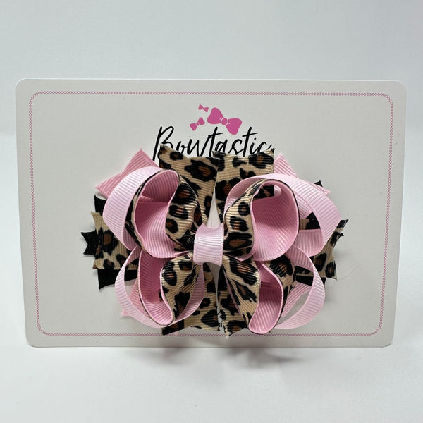 3.5 Inch Ring Bow - Pink Leopard