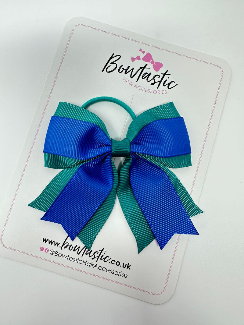 3.5 Inch Tail Bow Thin Elastic - Jade Green & Royal Blue