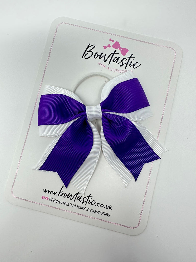 3.5 Inch Tail Bow Thin Elastic - Purple & White