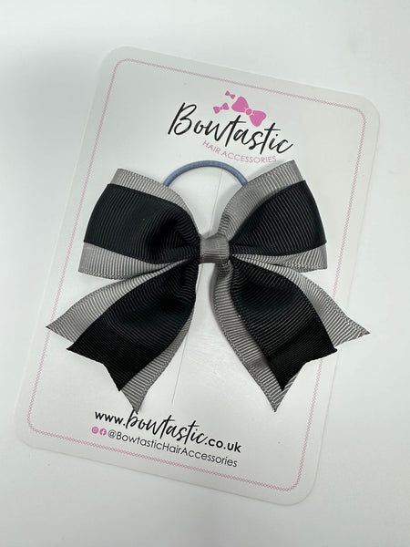 3.5 Inch Tail Bow Thin Elastic - Black & Metal Grey