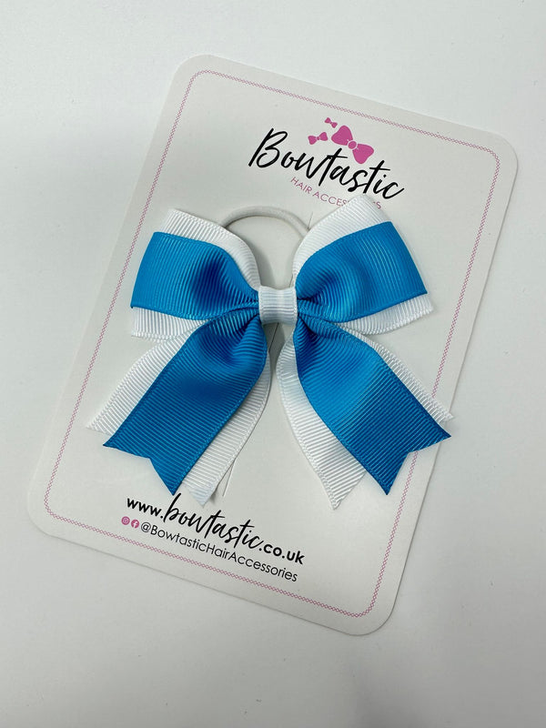 3.5 Inch Tail Bow Thin Elastic - Turquoise & White