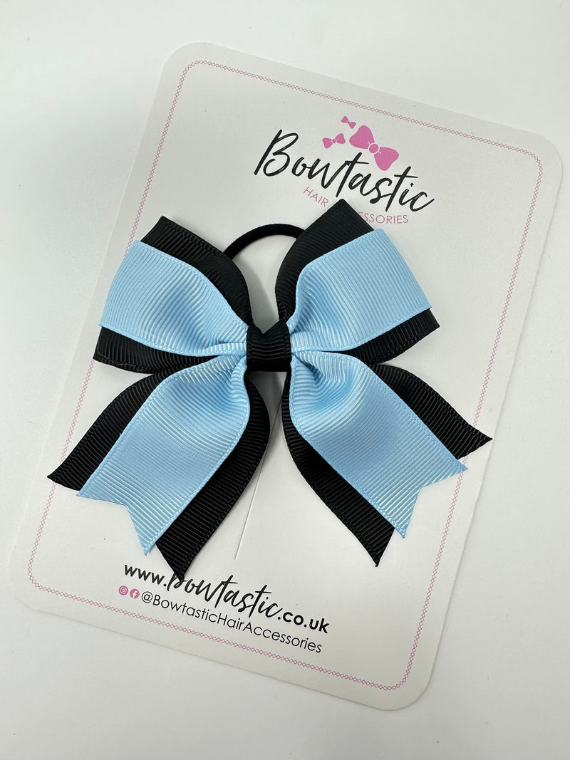 3.5 Inch Tail Bow Thin Elastic - Black & Blue Topaz