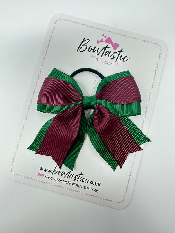 3.5 Inch Tail Bow Thin Elastic - Forest Green & Burgundy