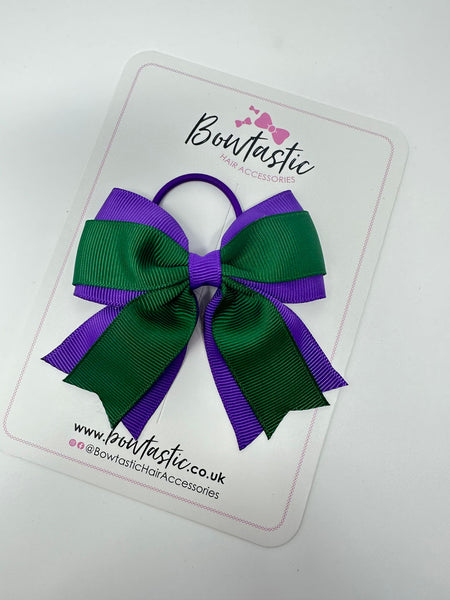 3.5 Inch Tail Bow Thin Elastic - Forest Green & Purple