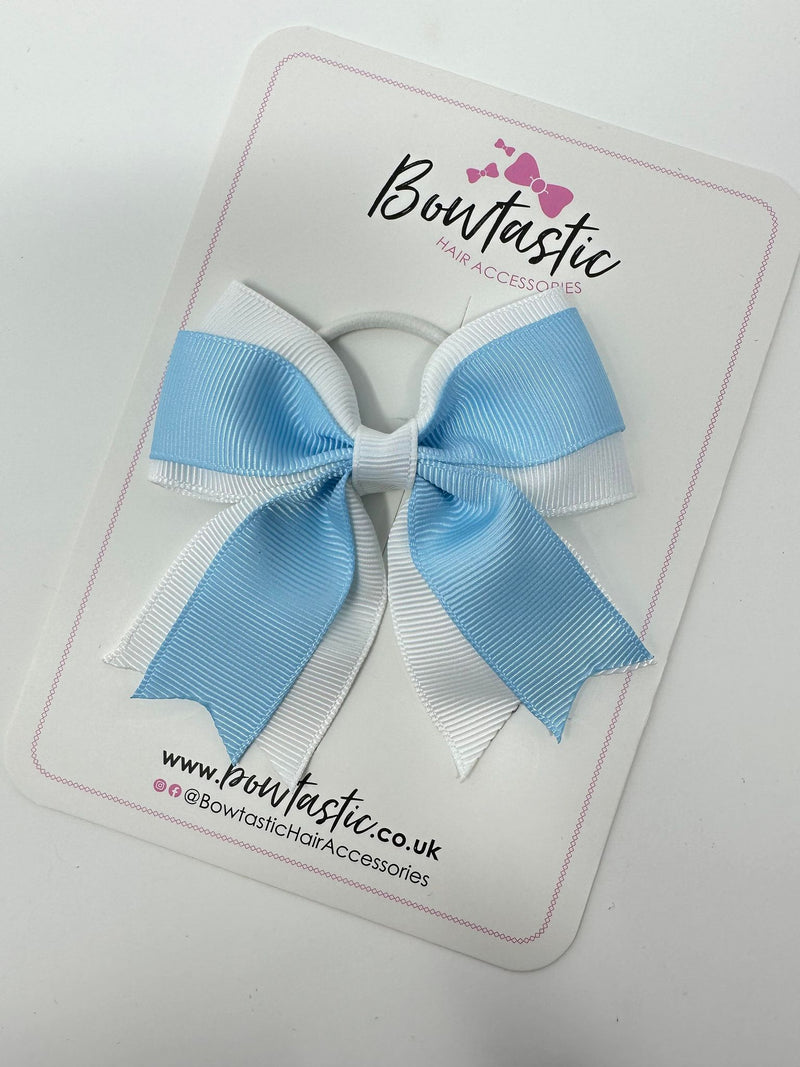 3.5 Inch Tail Bow Thin Elastic - Blue Topaz & White