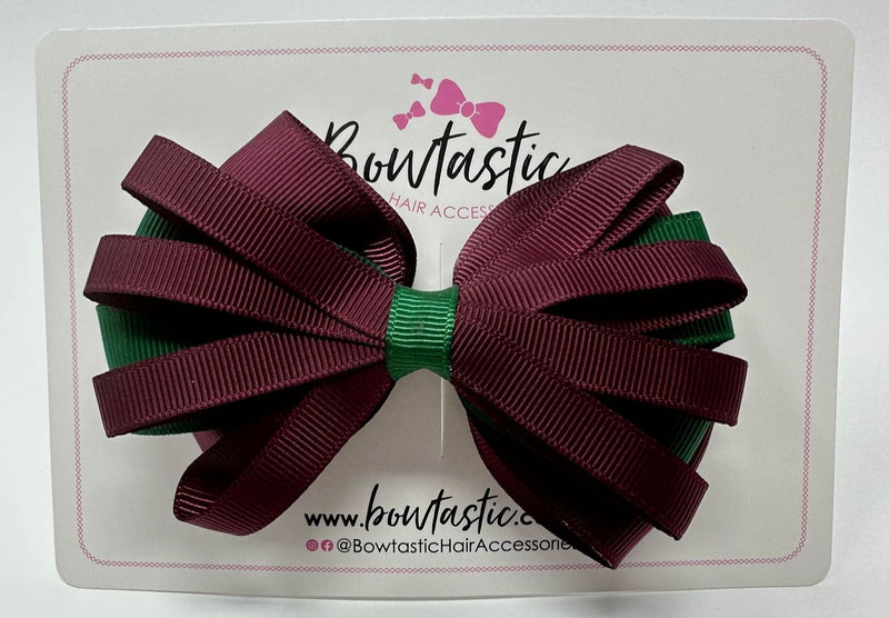 4 Inch Loop Bow - Forest Green & Burgundy