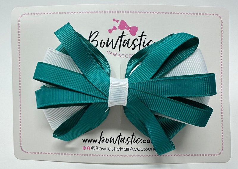 4 Inch Loop Bow - Jade Green & White