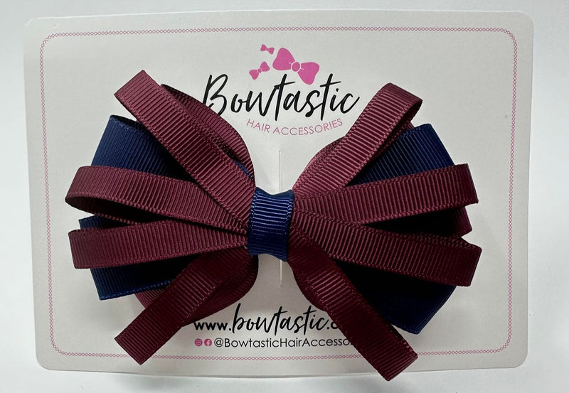 4 Inch Loop Bow - Burgundy & Navy