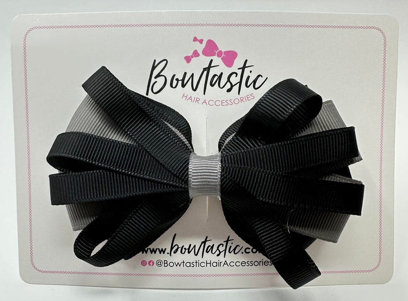 4 Inch Loop Bow - Black & Metal Grey