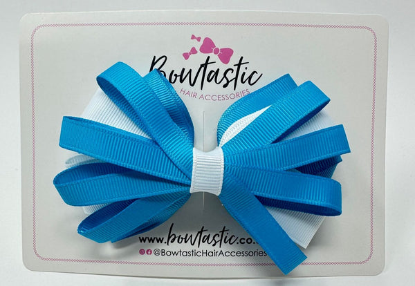 4 Inch Loop Bow - Turquoise & White