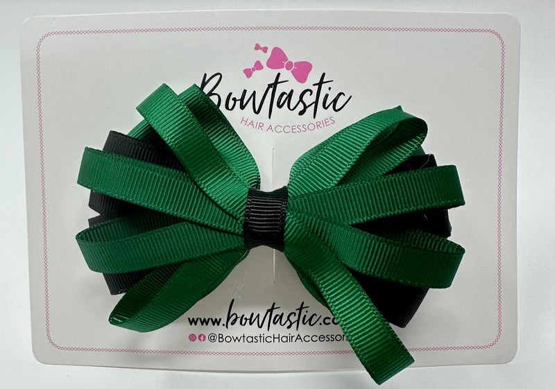 4 Inch Loop Bow - Forest Green & Black