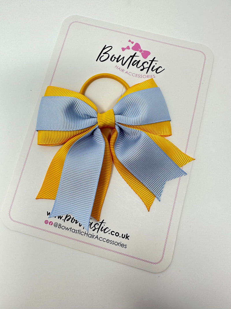 3.5 Inch Tail Bow Thin Elastic - Bluebell & Yellow Gold