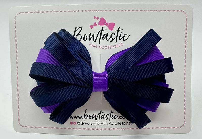 4 Inch Loop Bow - Purple & Navy