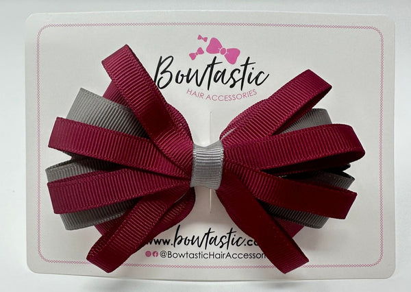 4 Inch Loop Bow - Wine & Metal Grey