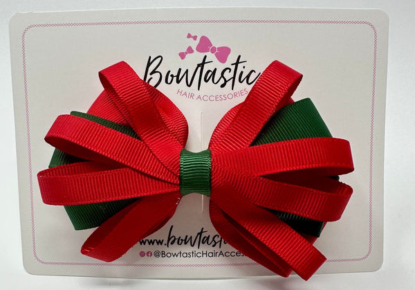 4 Inch Loop Bow - Forest Green & Red
