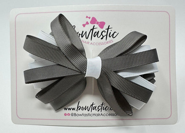 4 Inch Loop Bow - Metal Grey & White