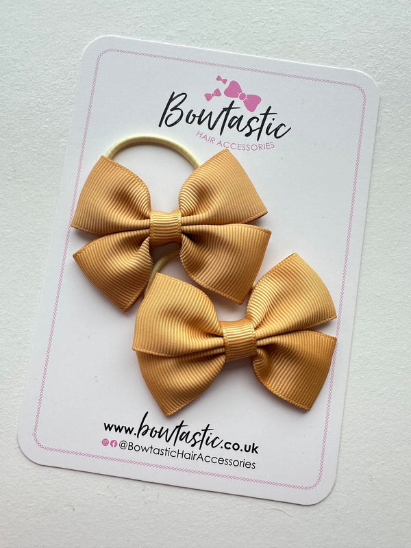 2.5 Inch Butterfly Bow Thin Elastic - Old Gold - 2 Pack