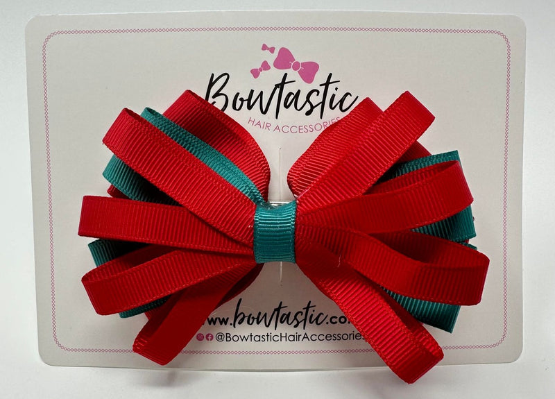 4 Inch Loop Bow - Jade Green & Red