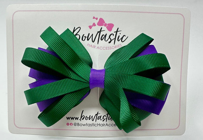 4 Inch Loop Bow - Forest Green & Purple